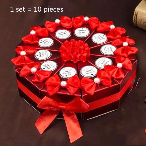 

gift wrap 10 pcs triangle cake box round paper card case packaging chinese style wedding decoration candy organizer with bowknot