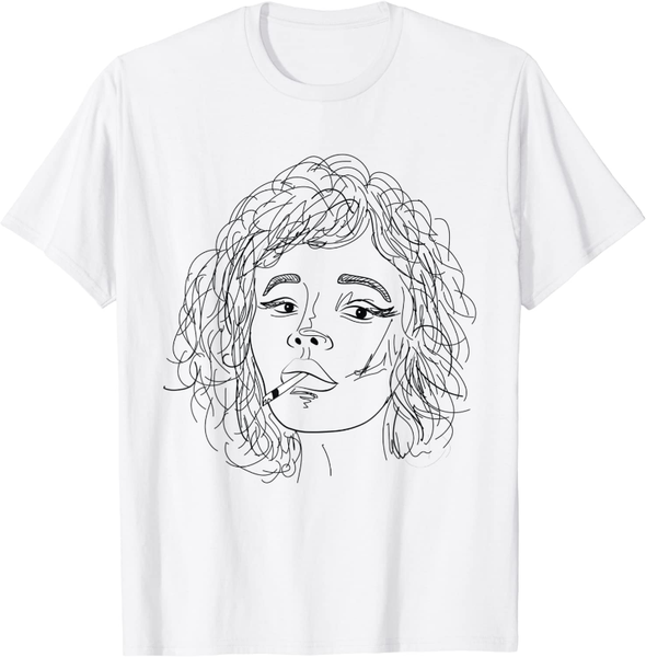 

women's t-shirt black woman tshirt minimalist line art, White