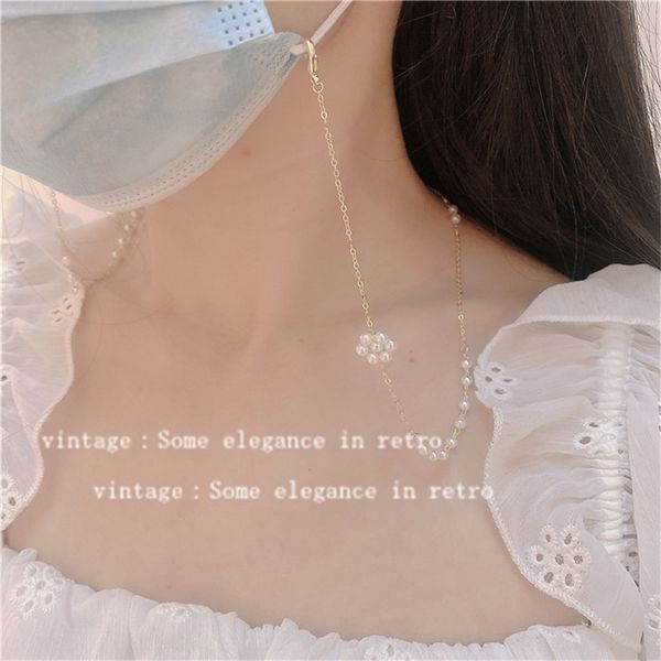 

9Vx small fresh simple pearl flower mask spectacle pearl veil anti ins eyeglasses s net red antique veil chain glasses chain