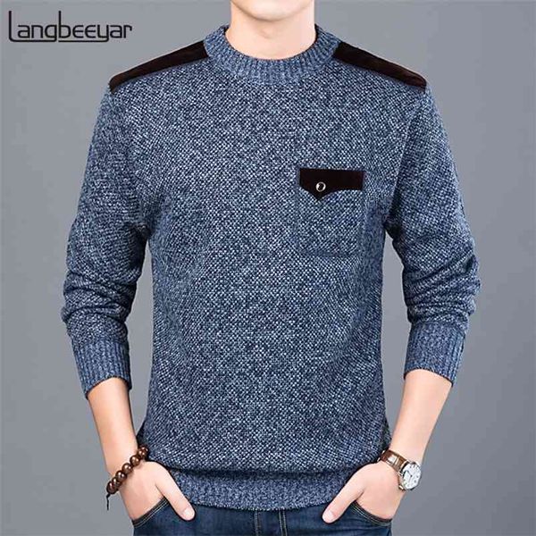 Modemarke Pullover für Herren Pullover Slim Fit Jumper Strickwaren Oansatz Herbst Koreanischer Stil Freizeitkleidung Männlich 210909