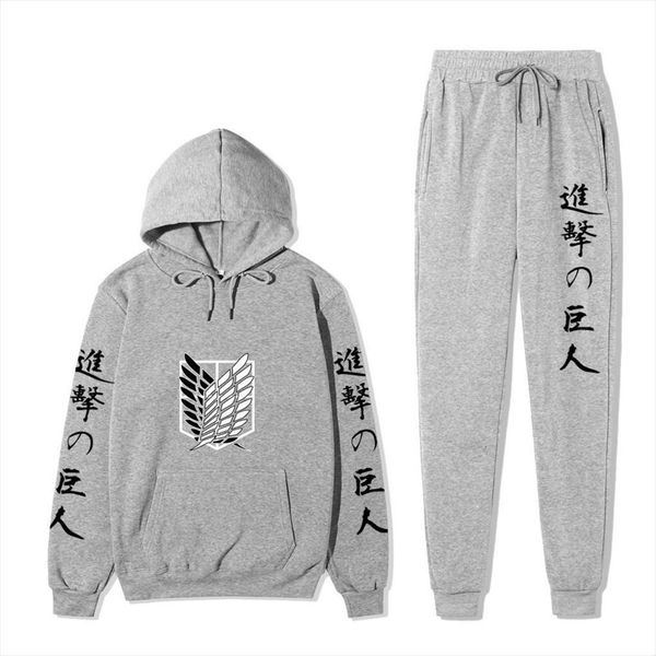 

suit attack on titan mens tracksuit hoodie sweatshirts cosplay costume southside pants sport running hoodies coat womens, Gray