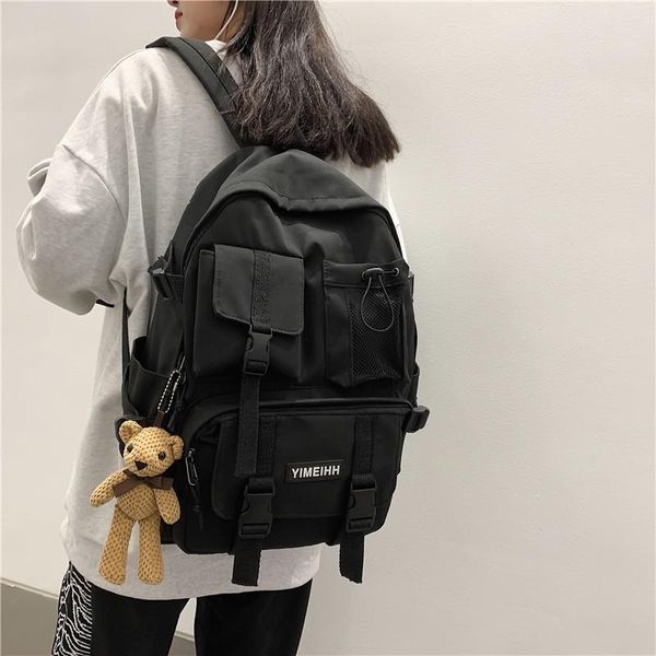 

school bags fashion women's backpack summer nylon solid color schoolbags of girls waterproof large-capacity with many pockets 2021