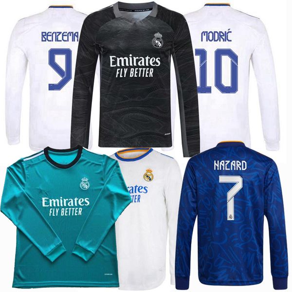 

2021 2022 real madrid long sleeve soccer jerseys alaba camavinga valverde rodrygo courtois asensio marcelo modric vini jr. hazard benzema 21, Black;yellow