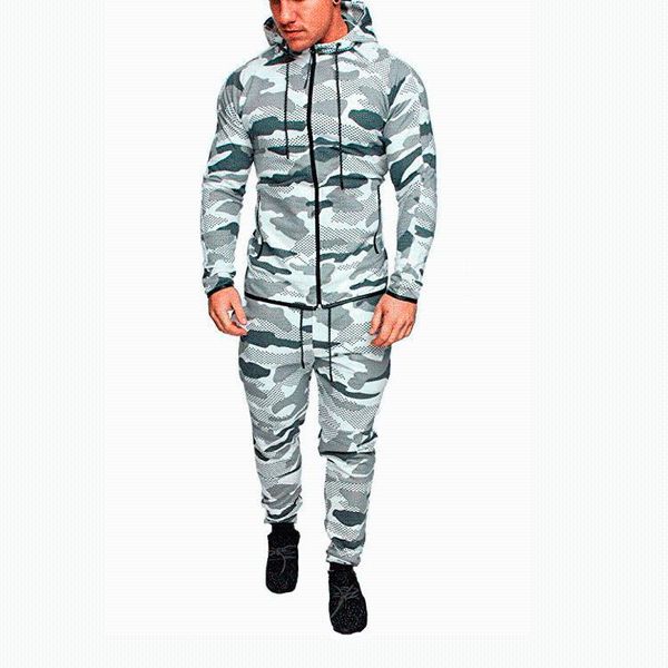 

men's tracksuits tracksuit set camouflage hooded sweatshirt jogger sweatpants outdoor sports suit for men, Gray