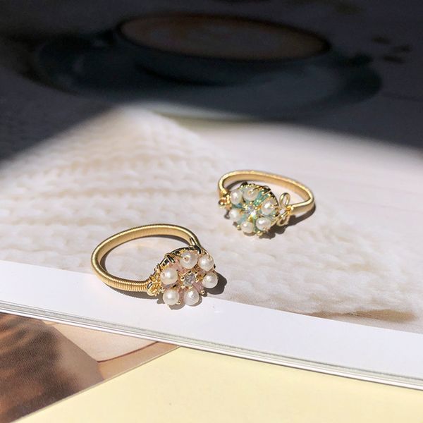 

baroque natural pearl ring women's adjustable simple elegant and fashionable xcvg, Golden;silver