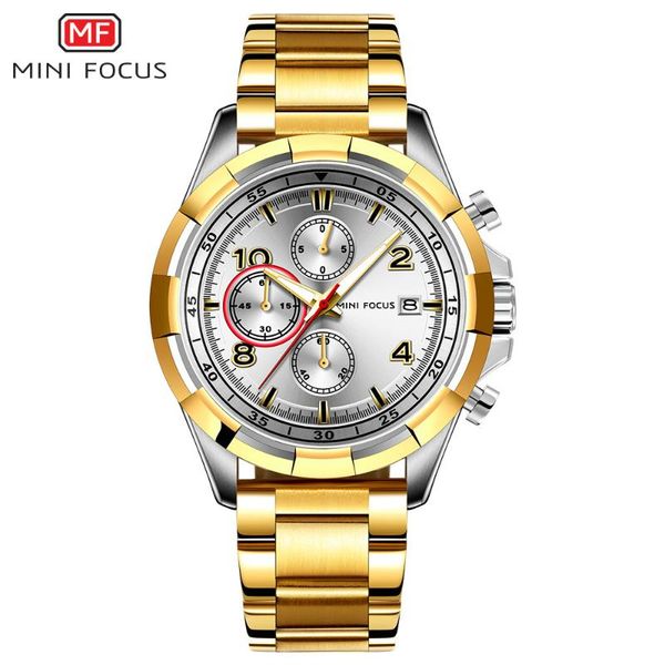 

wristwatches minifocus watch men luminous analog chronograph date quartz wrist stainless steel wristwatch montre homm, Slivery;brown