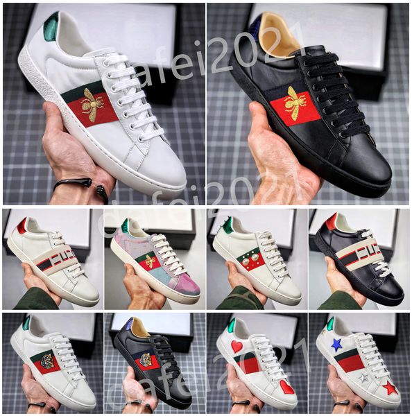 

mens italy bee casual shoes women white flat shoe green red stripe embroidered tiger snake fashion couples trainers chaussures, Black