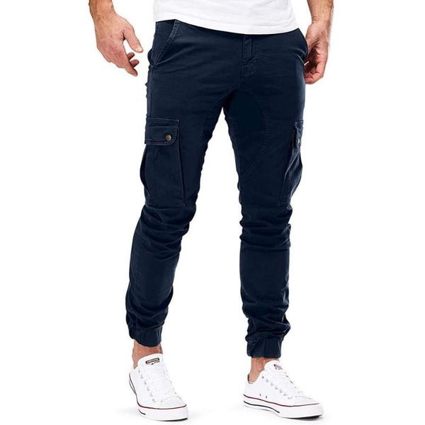 

men's pants multi pockets men fashion elasticated slim casual multi-pocket long sport jeans work, Black
