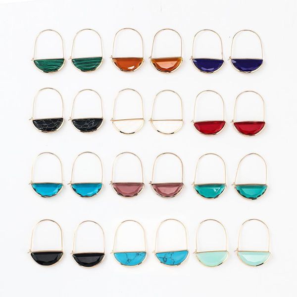 

trendy sector long pendant multicolor crystal earrings for women fashion natural stone glass semicircular geometric dangle & chandelier, Silver