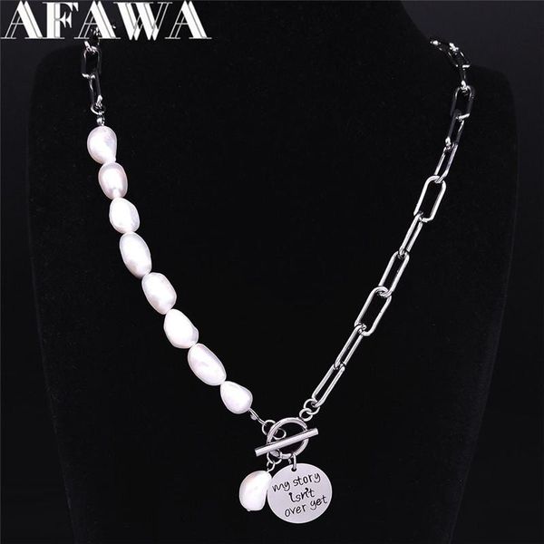 

pendant necklaces 2021 my story is not over get stainless steel freshwater pearls round necklace jewelry acero inoxidable joyeria n3708s01, Silver