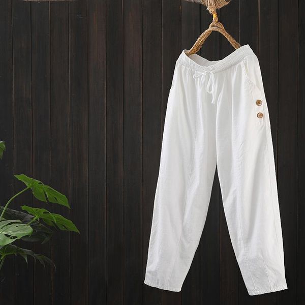 

women's pants & capris womens plus size summer cotton casual solid elastic waist harem women streetwear retro cropped trousers, Black;white