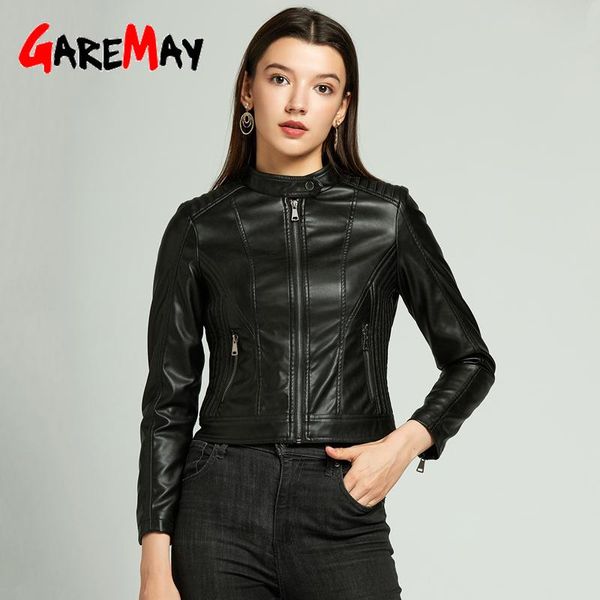 

women's jackets garemay women pu leather jacket faux long sleeve female autumn winter woman black 2021, Black;brown