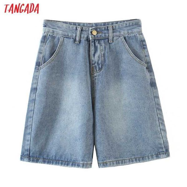 

tangada women elegant summer denim shorts blue zipper pockets female retro basic casual shorts pantalones 1j18 210609, White;black