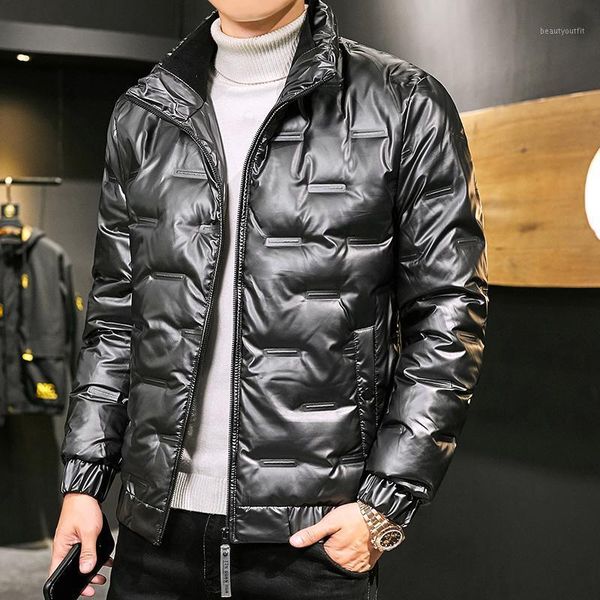 

shiny men's down jacket korean version of the trend brand short winter white duck thickened warmth trench coats, Tan;black
