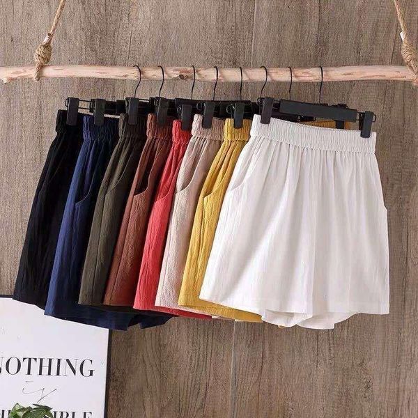 

women's shorts plus size women cotton and linen4xl elastic waist loose baggy high waisted bottoms casual cool black blue white yellow, White;black