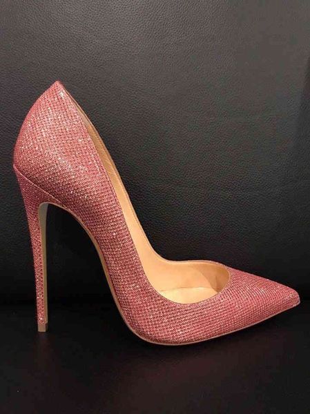 

real po genuine leather lady pink glitter strass point toe high heel shoes pump ladies heels wedding 12cm 10cm 8cm, Black