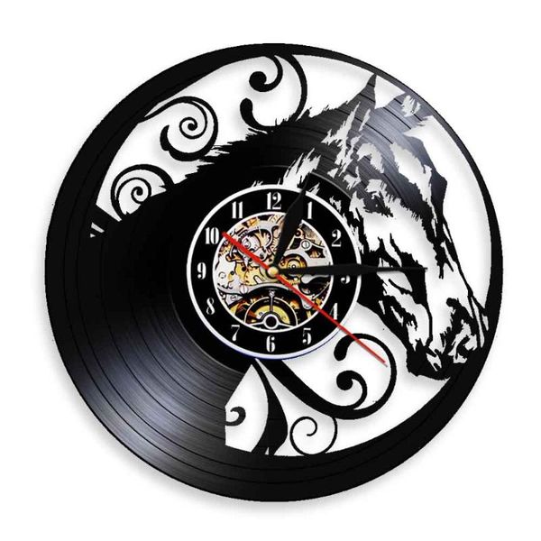 

artwork horse silhouette 3d wall clock handmade record vintage art decor equestrian modern hanging time watch clocks