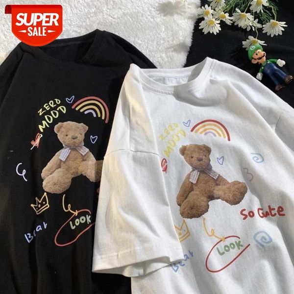 

bear short sleeve shirt women's loose korean style super net red half #x52i, White