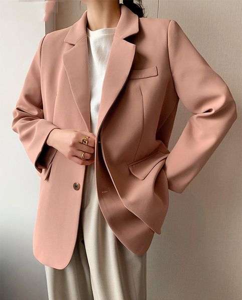 

women's suits & blazers 2021 spring solid jacket women single-breasted blazer office ladies formal notched collar outwear femme, White;black