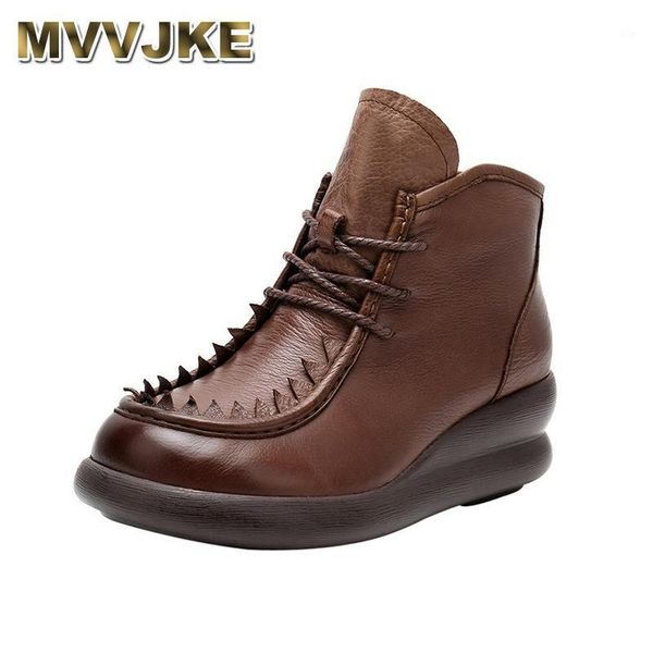 

boots mvvjke handmade women comfortable autumn genuine leather ankle for soft wedges platform shoes ladies1, Black