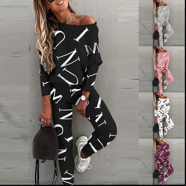 

letter print tracksuit two piece women tracksuits set spring clothes pullover sweatshirt and pants suit casual womens sets lounge, Gray
