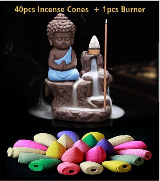 

fragrance lamps 40pcs incense cones & 1pcs backflow burner the little monk censer small buddha natural