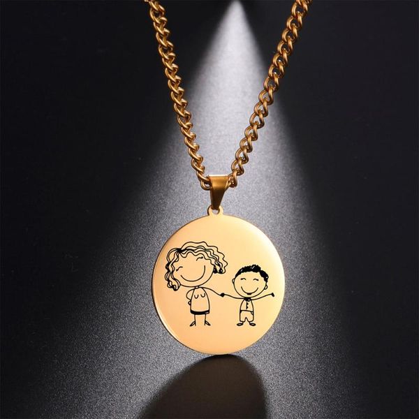 

my shape cartoon family necklace mother father kids stainless steel chain pendant necklaces choker fashion jewelry bijoux femme chains, Silver