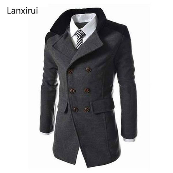 

men's wool & blends autumn sobretudo masculinos preto cool mens coats overcoats double breasted men coat business casual trench, Black