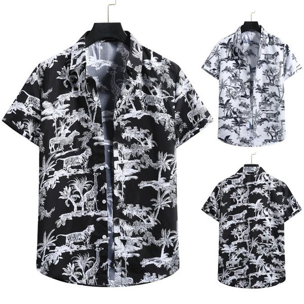 

men's casual shirts cardigan short sleeve hawaiian beach flower shirt turtleneck loose summer blouse, White;black
