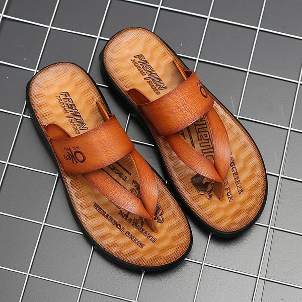 

slippers summer men 39s sandals flip flops beach 2021 leather for mens zapatillas casa hombre pu rubber lightweight, Black