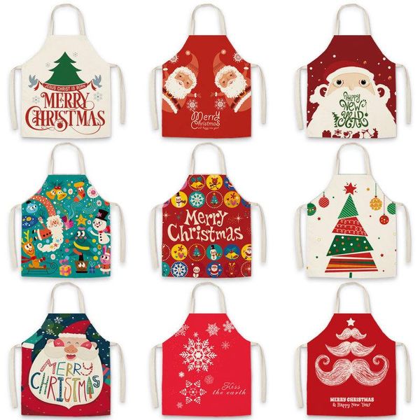

aprons christmas linen printed apron santa claus pattern decoration gift parent-child custom oil and dustproof home must-have
