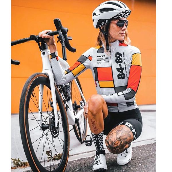 

racing jackets rh77 women winter long sleeve cycling three pockets roupa ciclismo feminina bike clothing female invierno termica 2021, Black;red