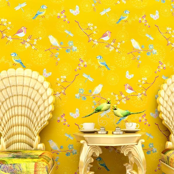 

wallpapers wallpaper golden garden flowers small fresh floral bedroom living room tv background wall light luxury style