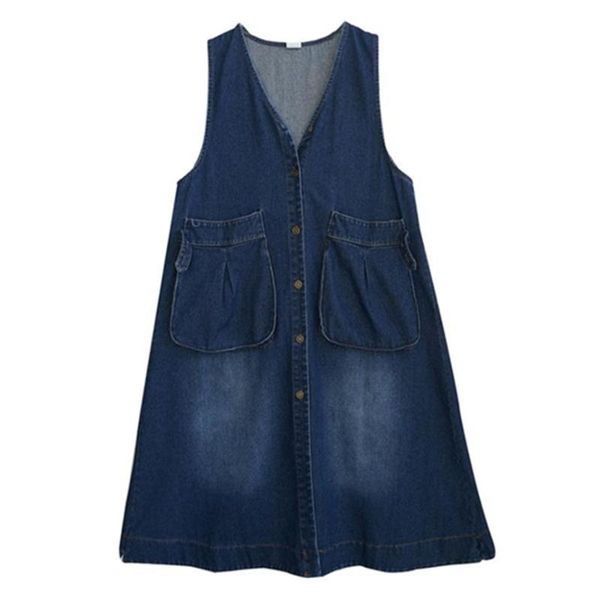 

casual dresses loose denim dress women ladies pocket waistcoat female maxi vestidos vintage, Black;gray