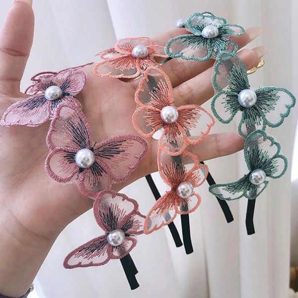 

hair accessories women net yarn pearls head hoop butterfly 1pcs hairbands headband lace mesh korean style