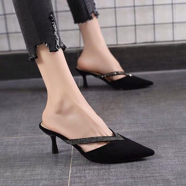 

dress shoes women heels summer 2021 fashion heel slippers high sandals chaussure femme zapatos mujer, Black