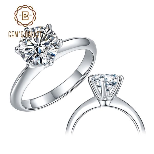 

gem's ballet 925 sterling silver ring 1ct 2ct 3ct round diamond solitaire engagement rings for women 211217, Slivery;golden