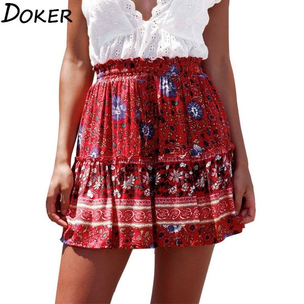

women's mini skirts new floral high waist frills skirt for women young girl summer fashion boho beach short skirt 210423, Black
