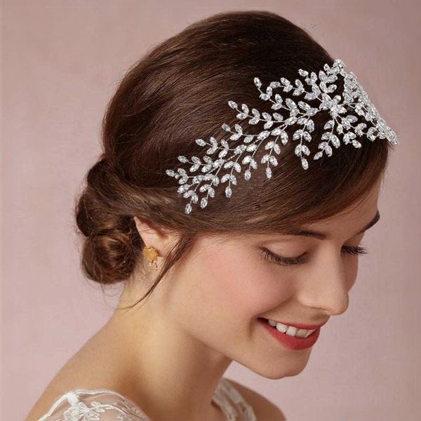 

trendy bride hair ornaments silver color wedding zircon tiaras women headband wedding hair accessories jewelry crowns headpiecedio chan cont, Golden;white