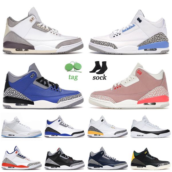 

2021 basketball shoes air jordan 3 3s iii mens women jumpman medium grey racer blue rust pink laser orange sneakers trainers size 13