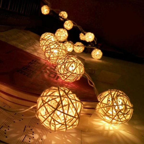 

room 20 white rattan glow party ball led string fairy outdoor light xmas decor 2m decoration