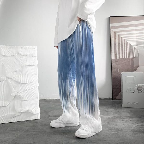 

men's pants gradient color striped male ins korean trend casual wide-leg summer thin loose trouser, Black