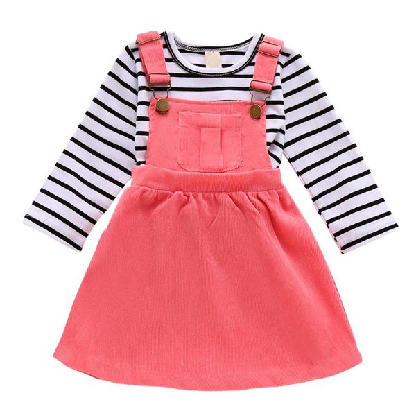 

clothing sets 2pcs striped printed clothes girls and corduroy overalls skirts winter long sleeve suit for 1-5y years d30, White
