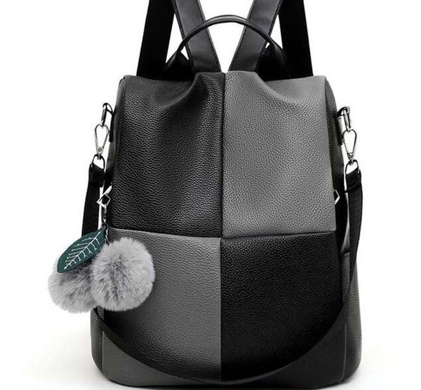 

backpack style women's fashion patchwork colour multifunctional leather double shoulder bags casual travel bag