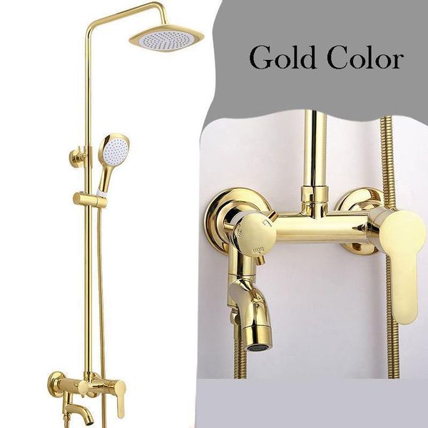 

black rainfall shower faucet set mixer tap, gold plated bath wall mounted, bathroom brass sets