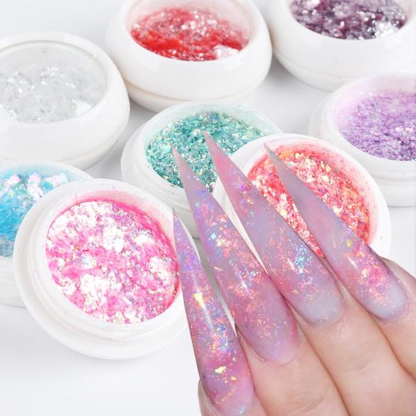 

nail glitter 1pcs holographic art pink opal powder irregular shining sequins 3d mermaid flakes manicure nails accessories, Silver;gold