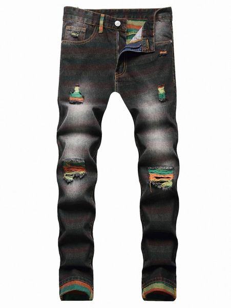 

men colorful striped ripped jeans i5lo#, Blue