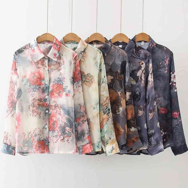 

long sleeve blouse women blusas mujer de moda turn down collar office print chiffon blouse shirt blusa women clothing d976 210602, White