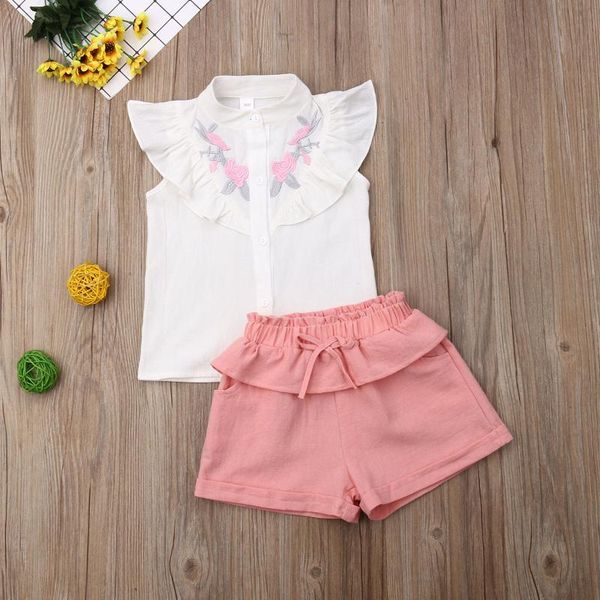 

clothing sets cute children clothes kids baby girl flroal print sleeveless shorts 2pcs outfits set fashion for 2-7 years, White