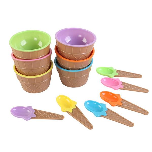 

7set kids ice cream bowl spoon set durable children gifts lovely dessert diy tools icecream bowl+spoon bowls